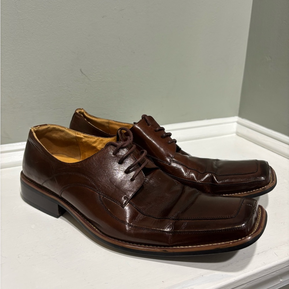 Zota Men's Brown Leather Square Toe Square Heel Dress Shoes-size 10.5 - Picture 6 of 6